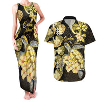 Personalised Aloha Hawaii Oahu Island Couples Matching Tank Maxi Dress and Hawaiian Shirt Gathering Place Sea Turtle Ilima Flowers LT14 Yellow - Polynesian Pride