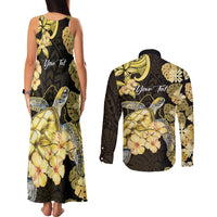 Personalised Aloha Hawaii Oahu Island Couples Matching Tank Maxi Dress and Long Sleeve Button Shirt Gathering Place Sea Turtle Ilima Flowers LT14 - Polynesian Pride