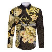 Personalised Aloha Hawaii Oahu Island Family Matching Long Sleeve Bodycon Dress and Hawaiian Shirt Gathering Place Sea Turtle Ilima Flowers LT14 Dad's Shirt - Long Sleeve Yellow - Polynesian Pride