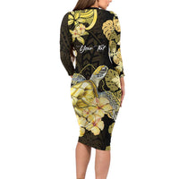 Personalised Aloha Hawaii Oahu Island Family Matching Long Sleeve Bodycon Dress and Hawaiian Shirt Gathering Place Sea Turtle Ilima Flowers LT14 - Polynesian Pride