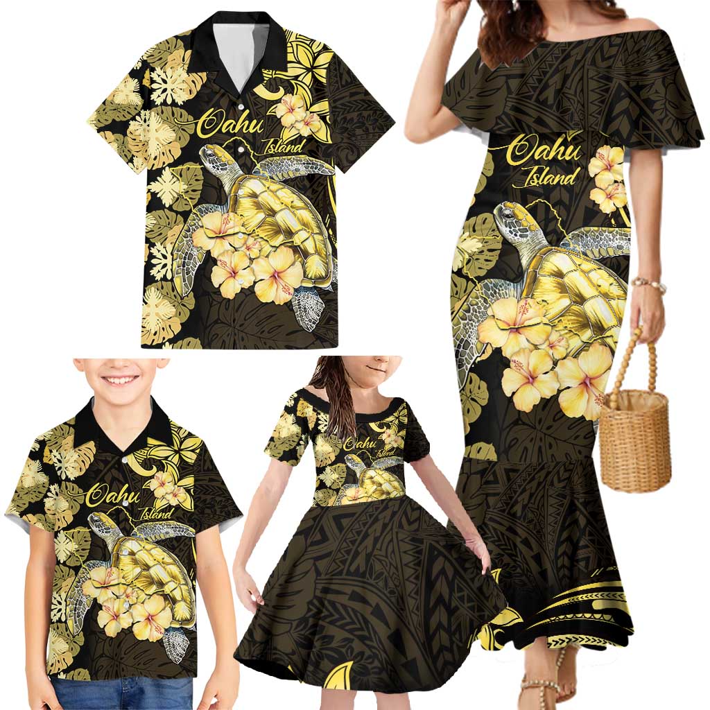 Personalised Aloha Hawaii Oahu Island Family Matching Mermaid Dress and Hawaiian Shirt Gathering Place Sea Turtle Ilima Flowers LT14 - Polynesian Pride