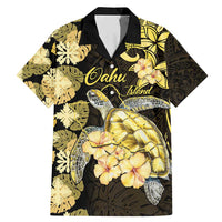 Personalised Aloha Hawaii Oahu Island Family Matching Mermaid Dress and Hawaiian Shirt Gathering Place Sea Turtle Ilima Flowers LT14 Dad's Shirt - Short Sleeve Yellow - Polynesian Pride
