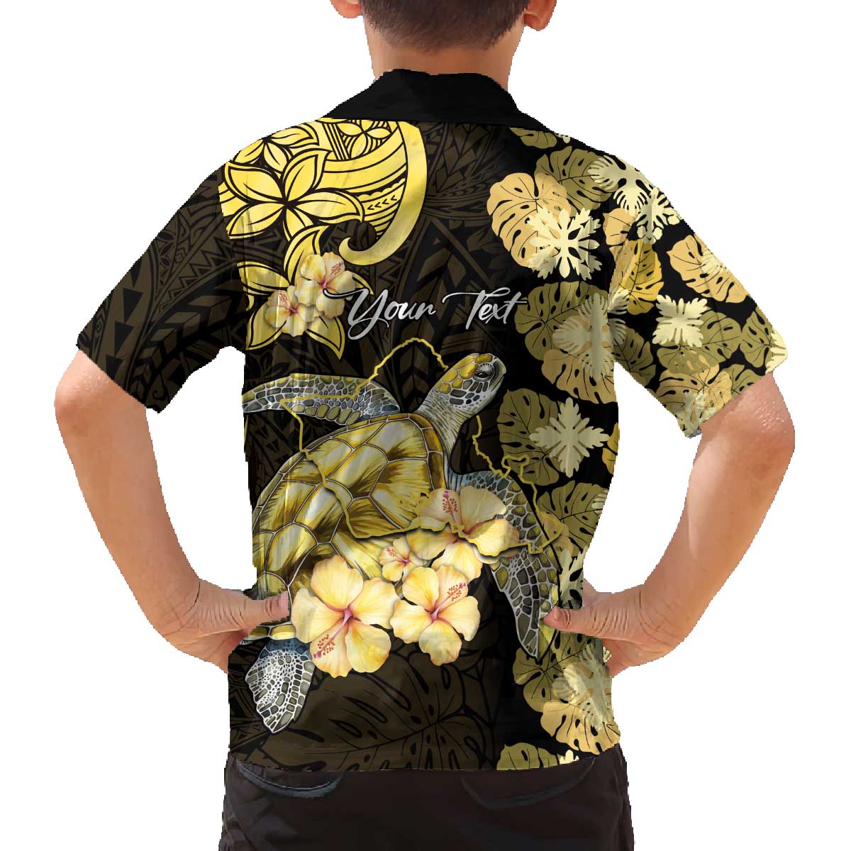 Personalised Aloha Hawaii Oahu Island Family Matching Off The Shoulder Long Sleeve Dress and Hawaiian Shirt Gathering Place Sea Turtle Ilima Flowers LT14 - Polynesian Pride