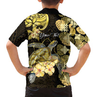 Personalised Aloha Hawaii Oahu Island Family Matching Off The Shoulder Long Sleeve Dress and Hawaiian Shirt Gathering Place Sea Turtle Ilima Flowers LT14 - Polynesian Pride