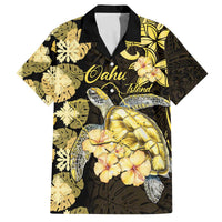 Personalised Aloha Hawaii Oahu Island Family Matching Off The Shoulder Long Sleeve Dress and Hawaiian Shirt Gathering Place Sea Turtle Ilima Flowers LT14 Dad's Shirt - Short Sleeve Yellow - Polynesian Pride