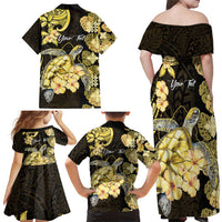 Personalised Aloha Hawaii Oahu Island Family Matching Off Shoulder Maxi Dress and Hawaiian Shirt Gathering Place Sea Turtle Ilima Flowers LT14 - Polynesian Pride