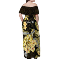 Personalised Aloha Hawaii Oahu Island Family Matching Off Shoulder Maxi Dress and Hawaiian Shirt Gathering Place Sea Turtle Ilima Flowers LT14 - Polynesian Pride