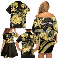 Personalised Aloha Hawaii Oahu Island Family Matching Off Shoulder Short Dress and Hawaiian Shirt Gathering Place Sea Turtle Ilima Flowers LT14 - Polynesian Pride