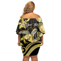 Personalised Aloha Hawaii Oahu Island Family Matching Off Shoulder Short Dress and Hawaiian Shirt Gathering Place Sea Turtle Ilima Flowers LT14 - Polynesian Pride