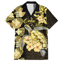 Personalised Aloha Hawaii Oahu Island Family Matching Puletasi and Hawaiian Shirt Gathering Place Sea Turtle Ilima Flowers LT14 Dad's Shirt - Short Sleeve Yellow - Polynesian Pride