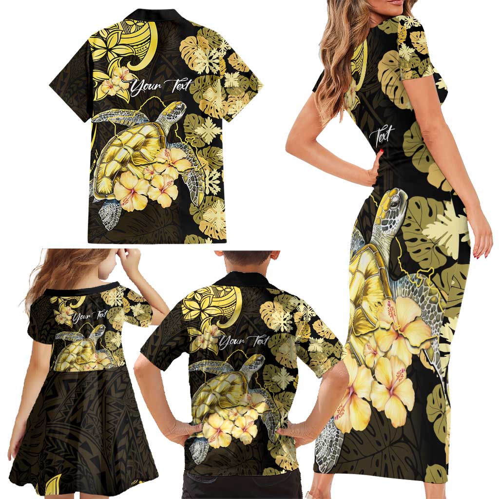 Personalised Aloha Hawaii Oahu Island Family Matching Short Sleeve Bodycon Dress and Hawaiian Shirt Gathering Place Sea Turtle Ilima Flowers LT14 - Polynesian Pride