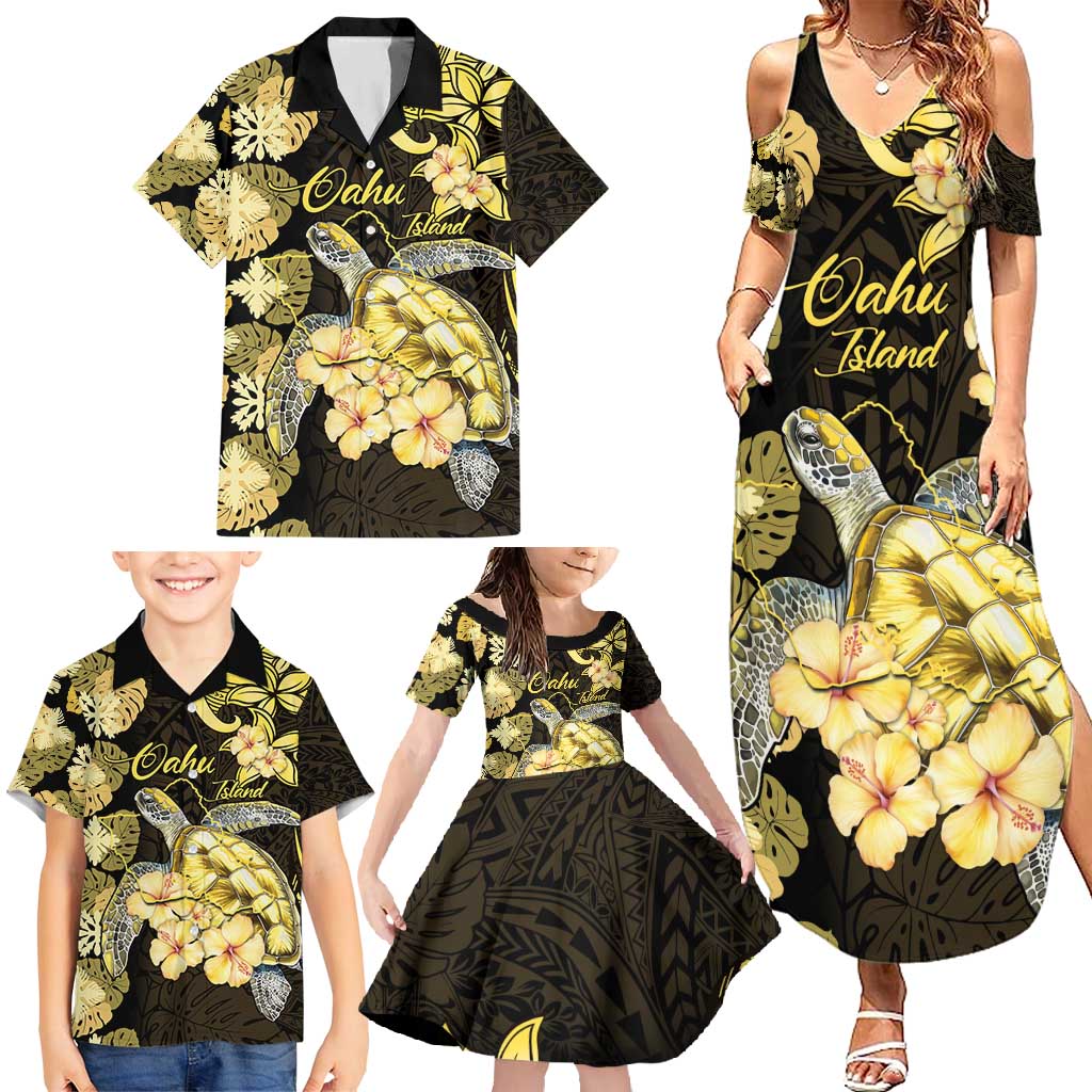 Personalised Aloha Hawaii Oahu Island Family Matching Summer Maxi Dress and Hawaiian Shirt Gathering Place Sea Turtle Ilima Flowers LT14 - Polynesian Pride
