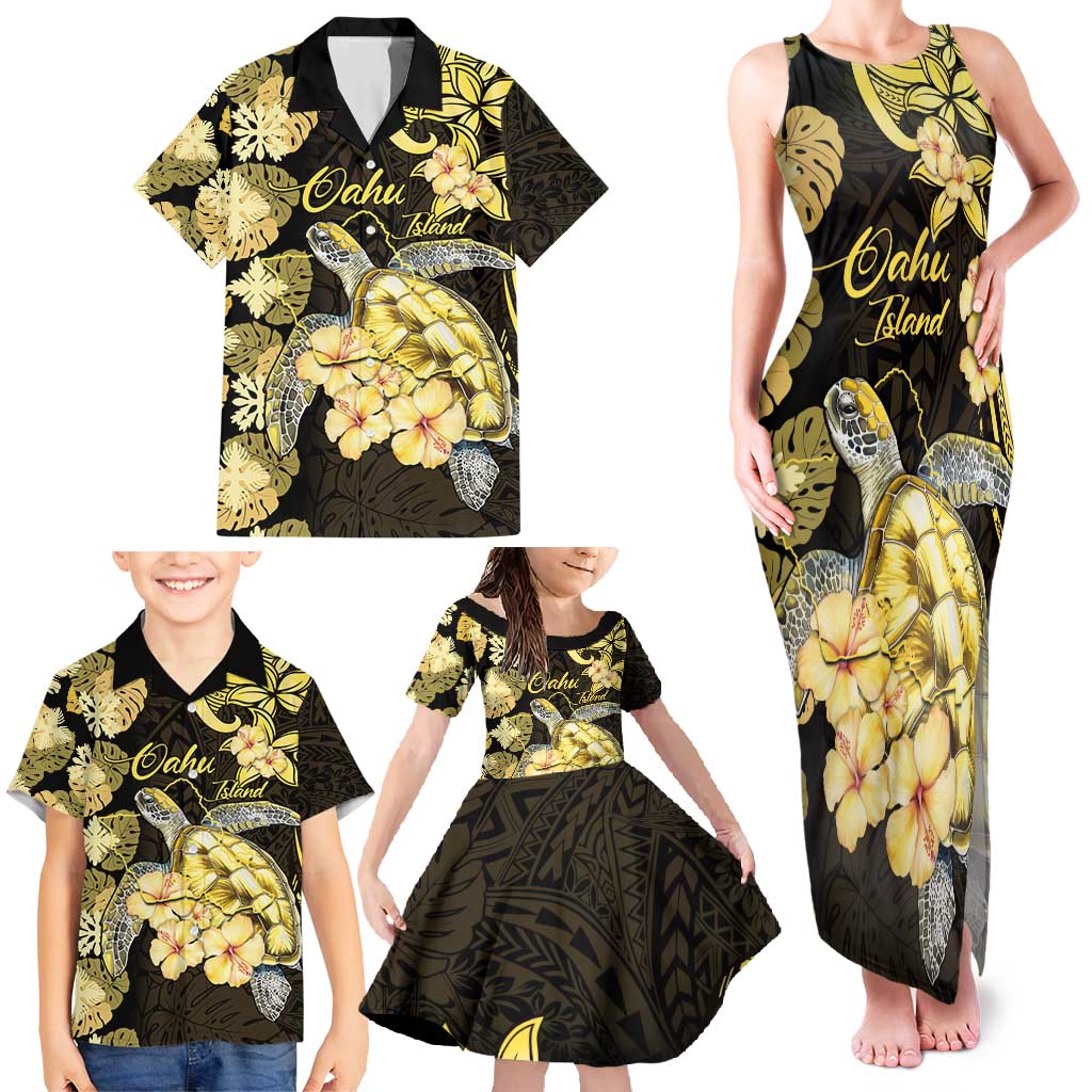 Personalised Aloha Hawaii Oahu Island Family Matching Tank Maxi Dress and Hawaiian Shirt Gathering Place Sea Turtle Ilima Flowers LT14 - Polynesian Pride