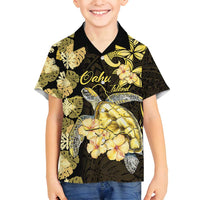 Personalised Aloha Hawaii Oahu Island Family Matching Tank Maxi Dress and Hawaiian Shirt Gathering Place Sea Turtle Ilima Flowers LT14 Son's Shirt Yellow - Polynesian Pride