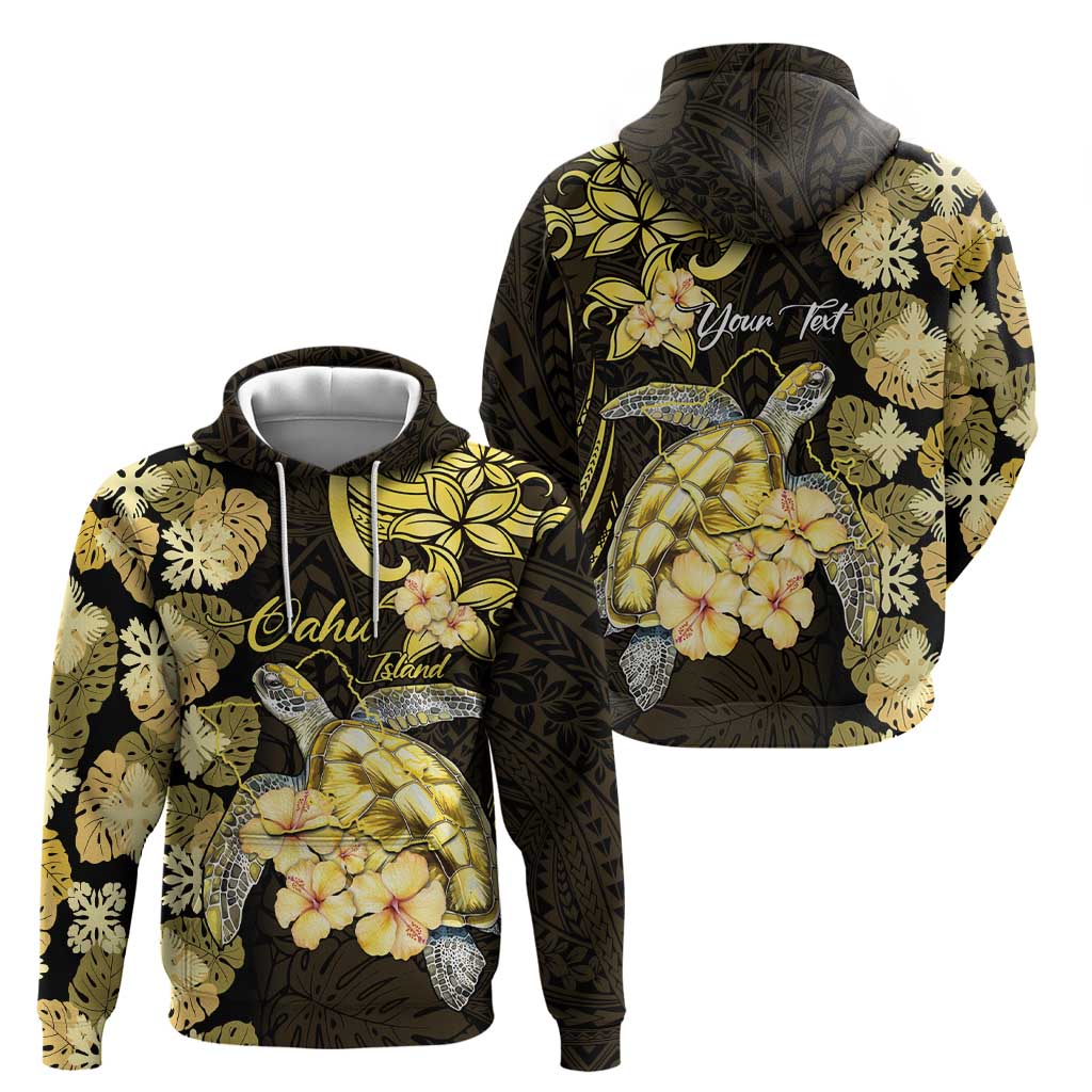 Personalised Aloha Hawaii Oahu Island Hoodie Gathering Place Sea Turtle Ilima Flowers