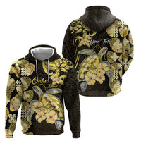 Personalised Aloha Hawaii Oahu Island Hoodie Gathering Place Sea Turtle Ilima Flowers