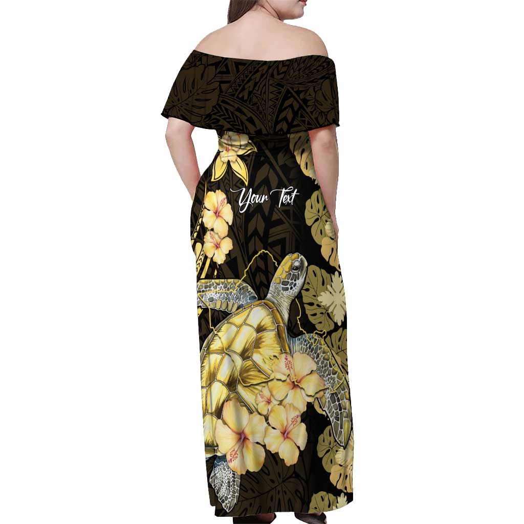 Personalised Aloha Hawaii Oahu Island Off Shoulder Maxi Dress Gathering Place Sea Turtle Ilima Flowers LT14 - Polynesian Pride