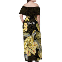 Personalised Aloha Hawaii Oahu Island Off Shoulder Maxi Dress Gathering Place Sea Turtle Ilima Flowers LT14 - Polynesian Pride