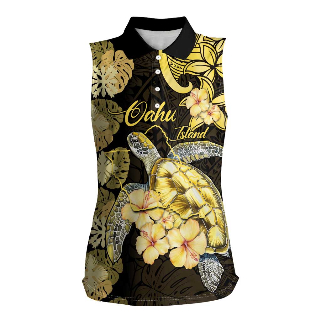 Personalised Aloha Hawaii Oahu Island Women Sleeveless Polo Shirt Gathering Place Sea Turtle Ilima Flowers LT14 Female Yellow - Polynesian Pride