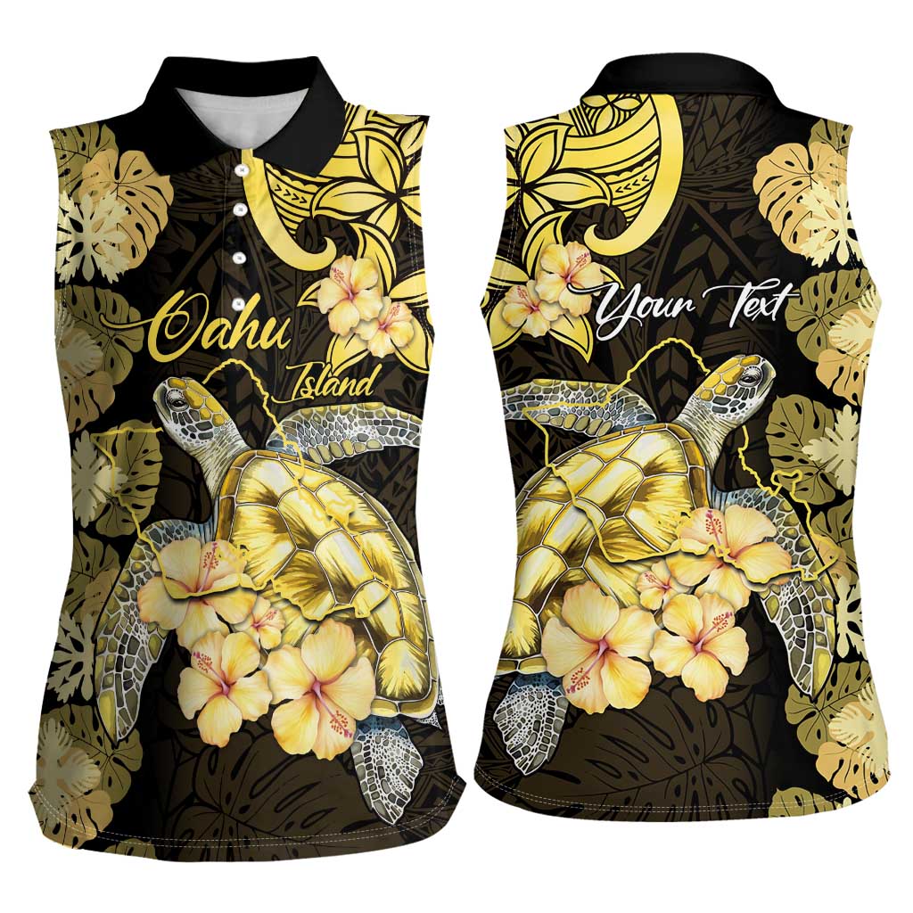 Personalised Aloha Hawaii Oahu Island Women Sleeveless Polo Shirt Gathering Place Sea Turtle Ilima Flowers LT14 - Polynesian Pride
