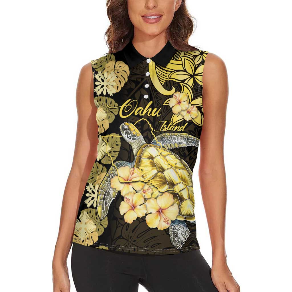 Personalised Aloha Hawaii Oahu Island Women Sleeveless Polo Shirt Gathering Place Sea Turtle Ilima Flowers LT14 - Polynesian Pride