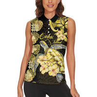Personalised Aloha Hawaii Oahu Island Women Sleeveless Polo Shirt Gathering Place Sea Turtle Ilima Flowers LT14 - Polynesian Pride