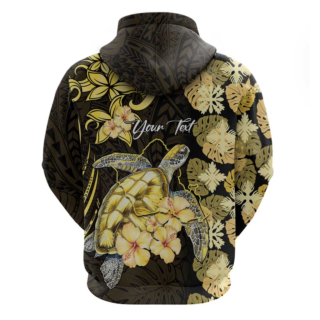 Personalised Aloha Hawaii Oahu Island Zip Hoodie Gathering Place Sea Turtle Ilima Flowers
