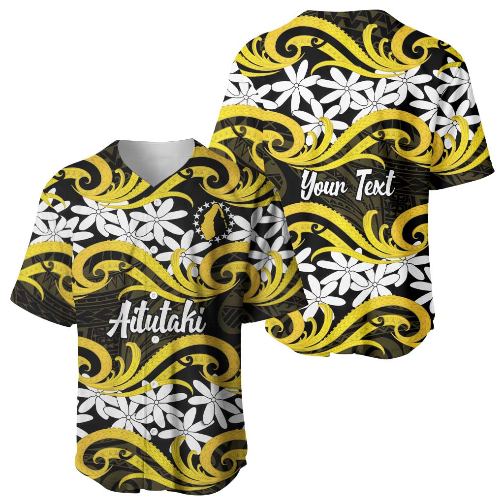Personalised Cook Islands Aitutaki Baseball Jersey Tiare Maori Polynesian Waves Tattoo