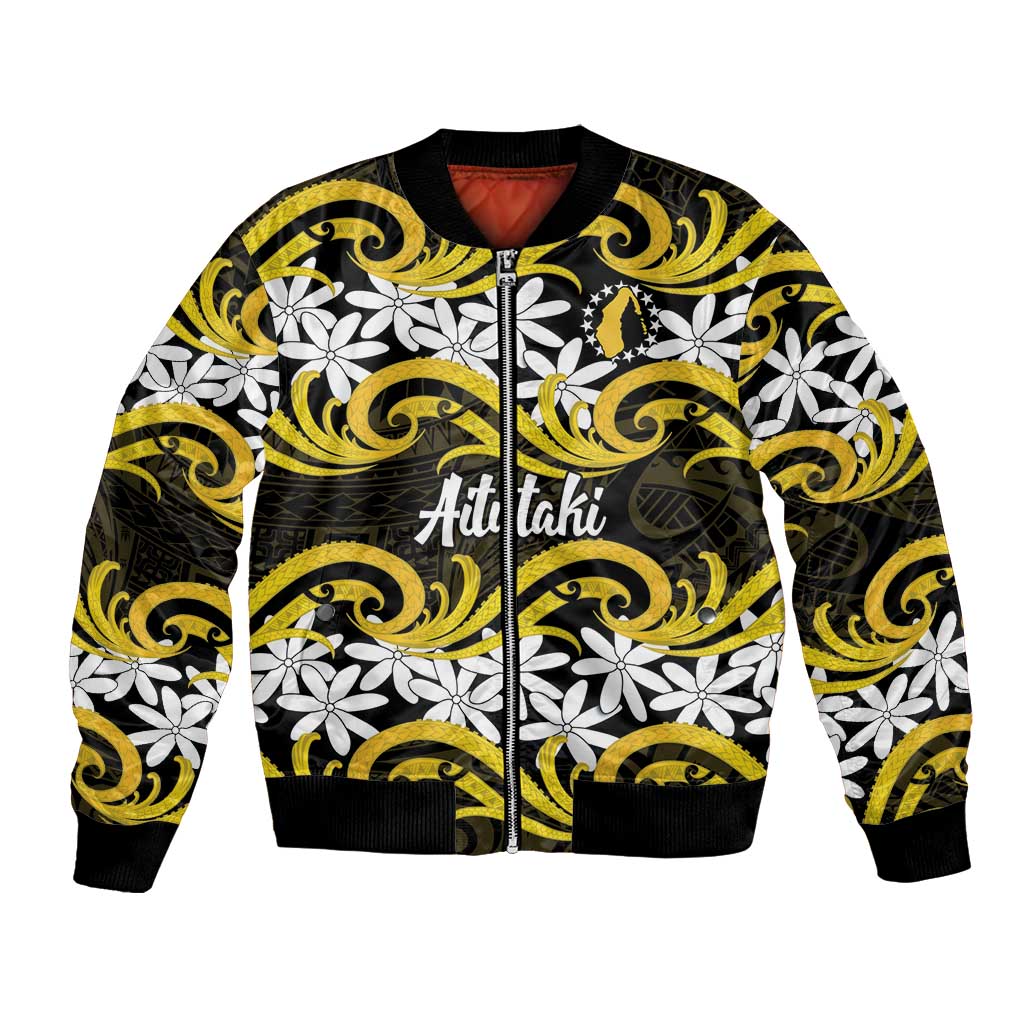 Personalised Cook Islands Aitutaki Bomber Jacket Tiare Maori Polynesian Waves Tattoo