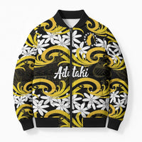 Personalised Cook Islands Aitutaki Bomber Puffer Jacket Tiare Maori Polynesian Waves Tattoo