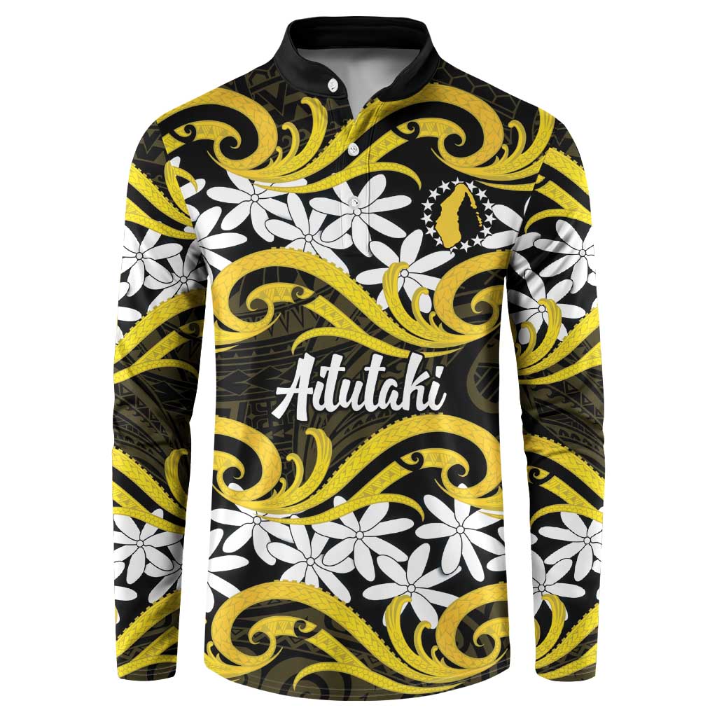 Personalised Cook Islands Aitutaki Button Sweatshirt Tiare Maori Polynesian Waves Tattoo