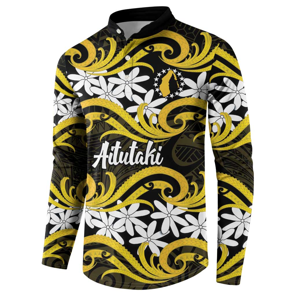 Personalised Cook Islands Aitutaki Button Sweatshirt Tiare Maori Polynesian Waves Tattoo