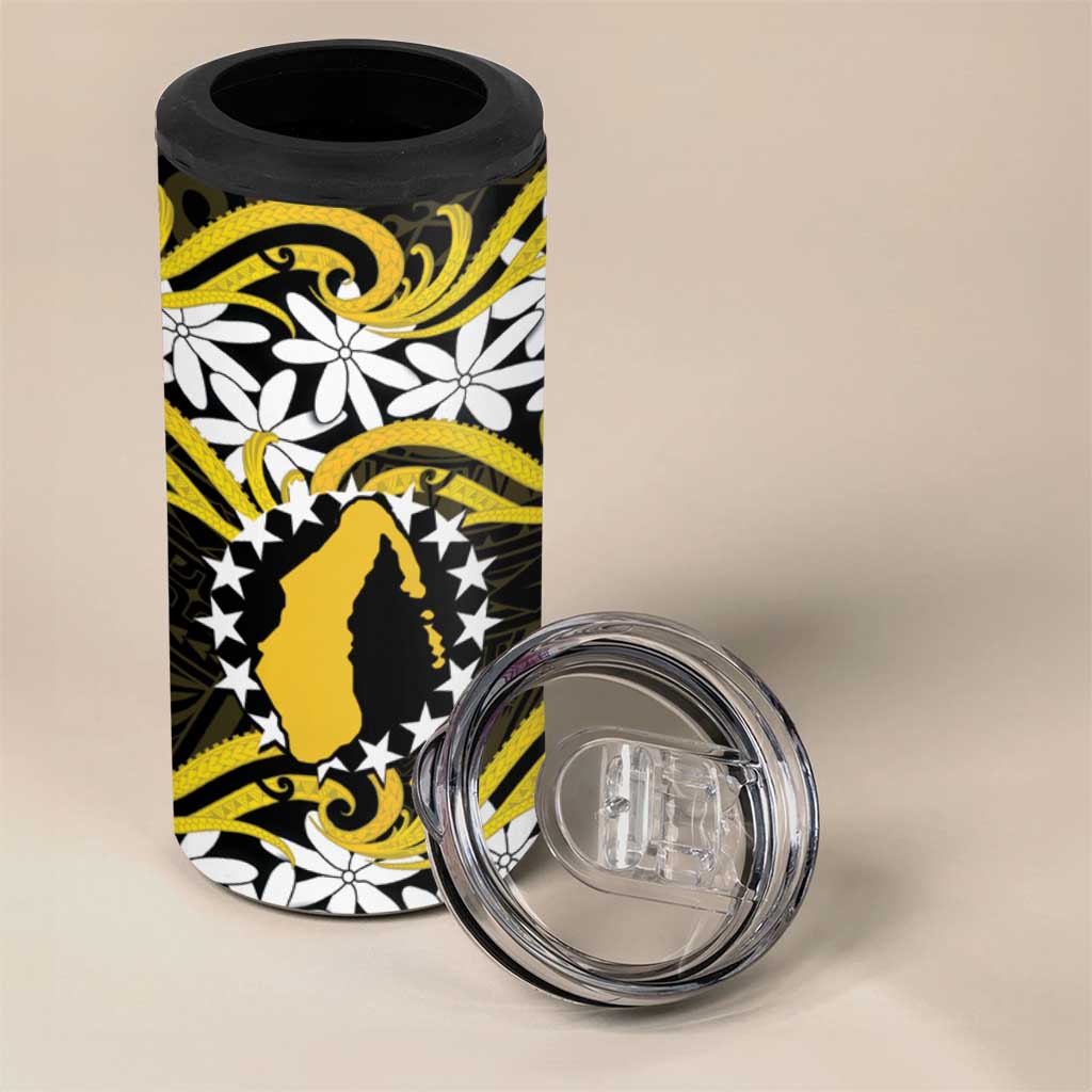 Personalised Cook Islands Aitutaki 4 in 1 Can Cooler Tumbler Tiare Maori Polynesian Waves Tattoo