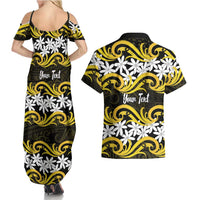 Personalised Cook Islands Aitutaki Couples Matching Summer Maxi Dress and Hawaiian Shirt Tiare Maori Polynesian Waves Tattoo