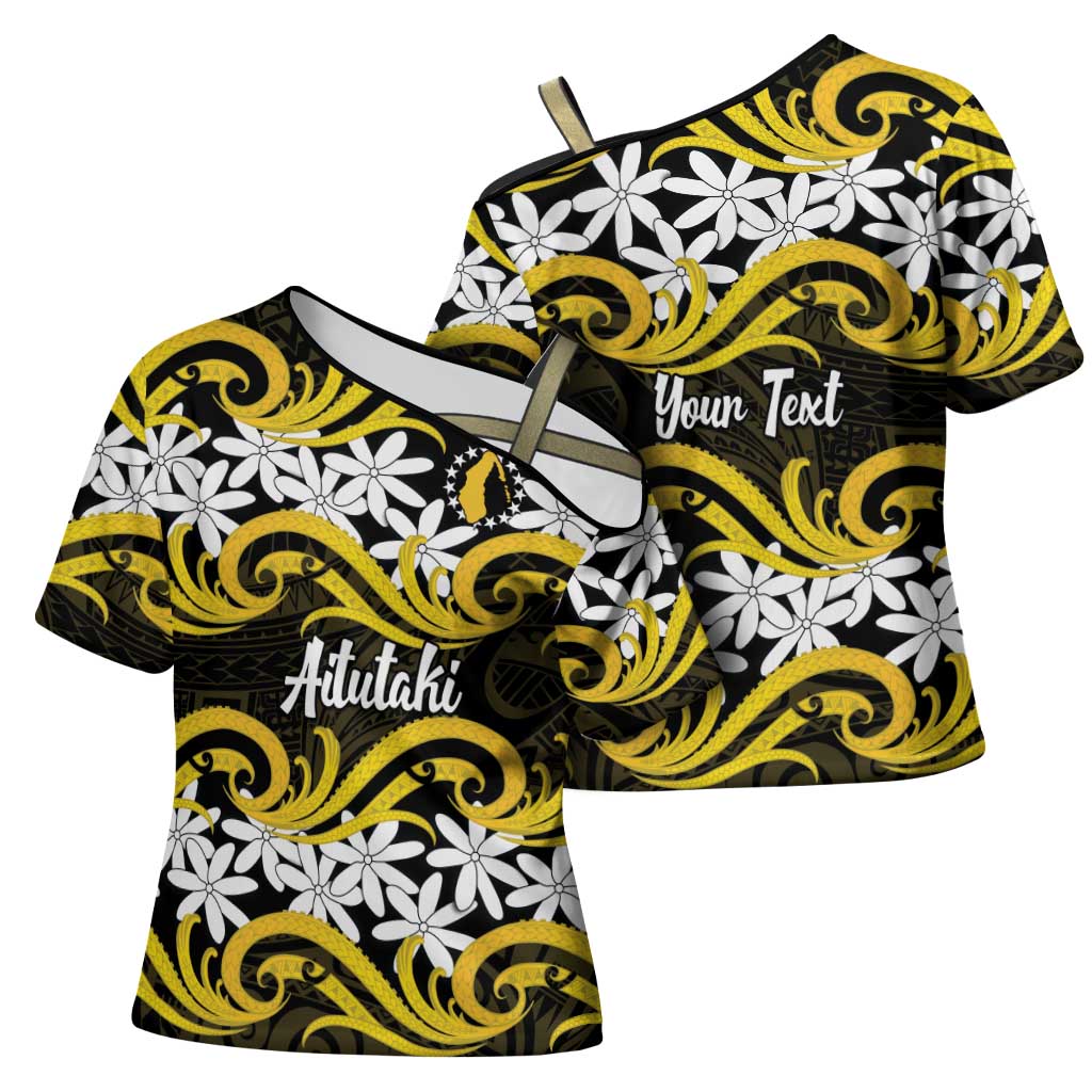 Personalised Cook Islands Aitutaki Cross Shoulder Shirt Tiare Maori Polynesian Waves Tattoo