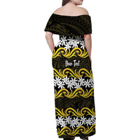 Personalised Cook Islands Aitutaki Family Matching Off Shoulder Maxi Dress and Hawaiian Shirt Tiare Maori Polynesian Waves Tattoo LT14 - Polynesian Pride