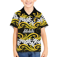 Personalised Cook Islands Aitutaki Family Matching Off Shoulder Maxi Dress and Hawaiian Shirt Tiare Maori Polynesian Waves Tattoo LT14 Son's Shirt Yellow - Polynesian Pride