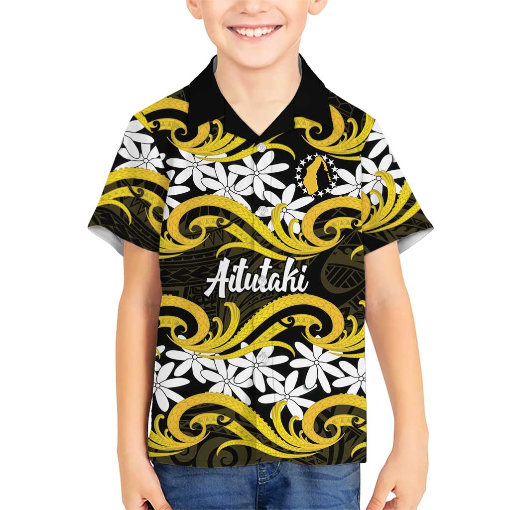Personalised Cook Islands Aitutaki Family Matching Summer Maxi Dress and Hawaiian Shirt Tiare Maori Polynesian Waves Tattoo LT14 Son's Shirt Yellow - Polynesian Pride