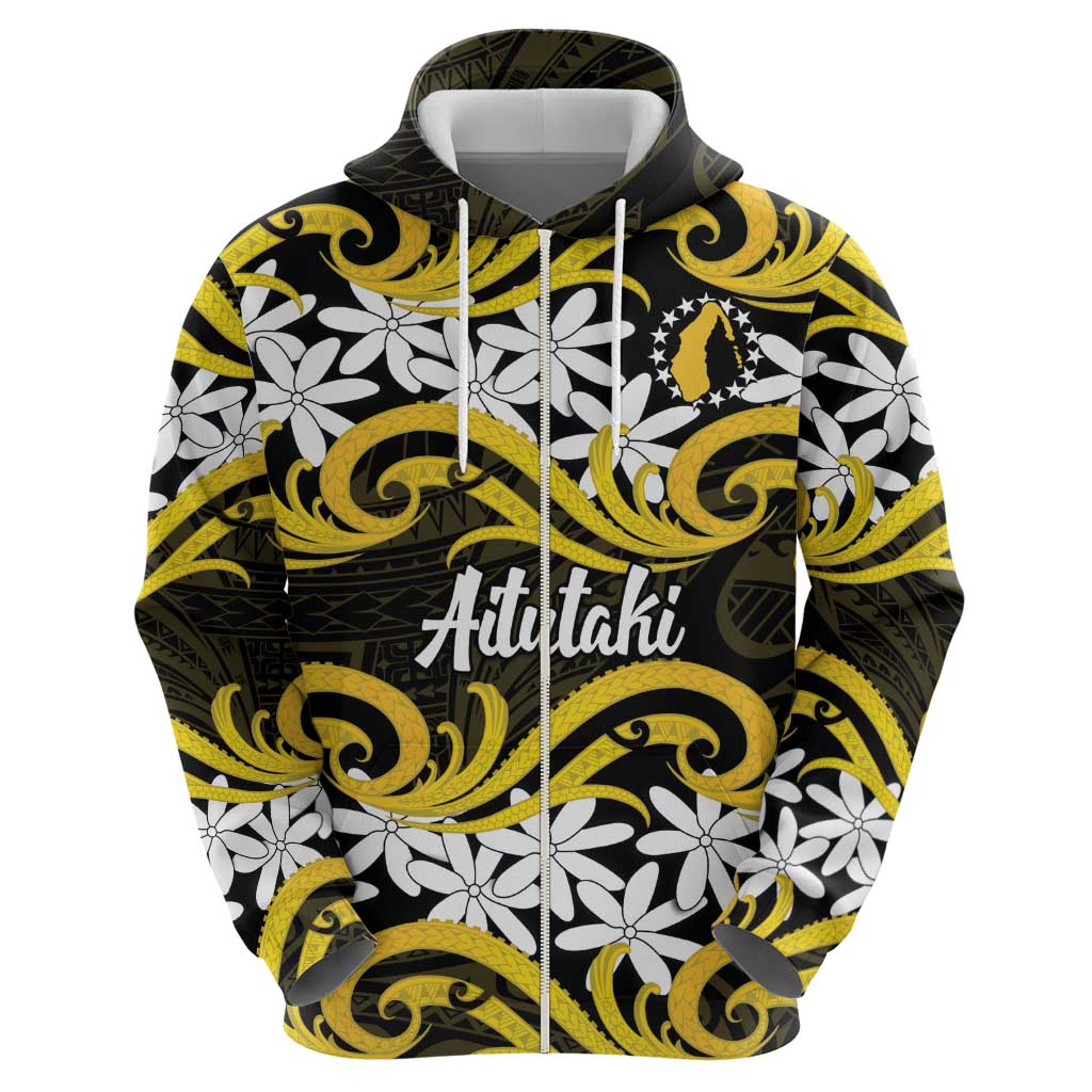 Personalised Cook Islands Aitutaki Hoodie Tiare Maori Polynesian Waves Tattoo