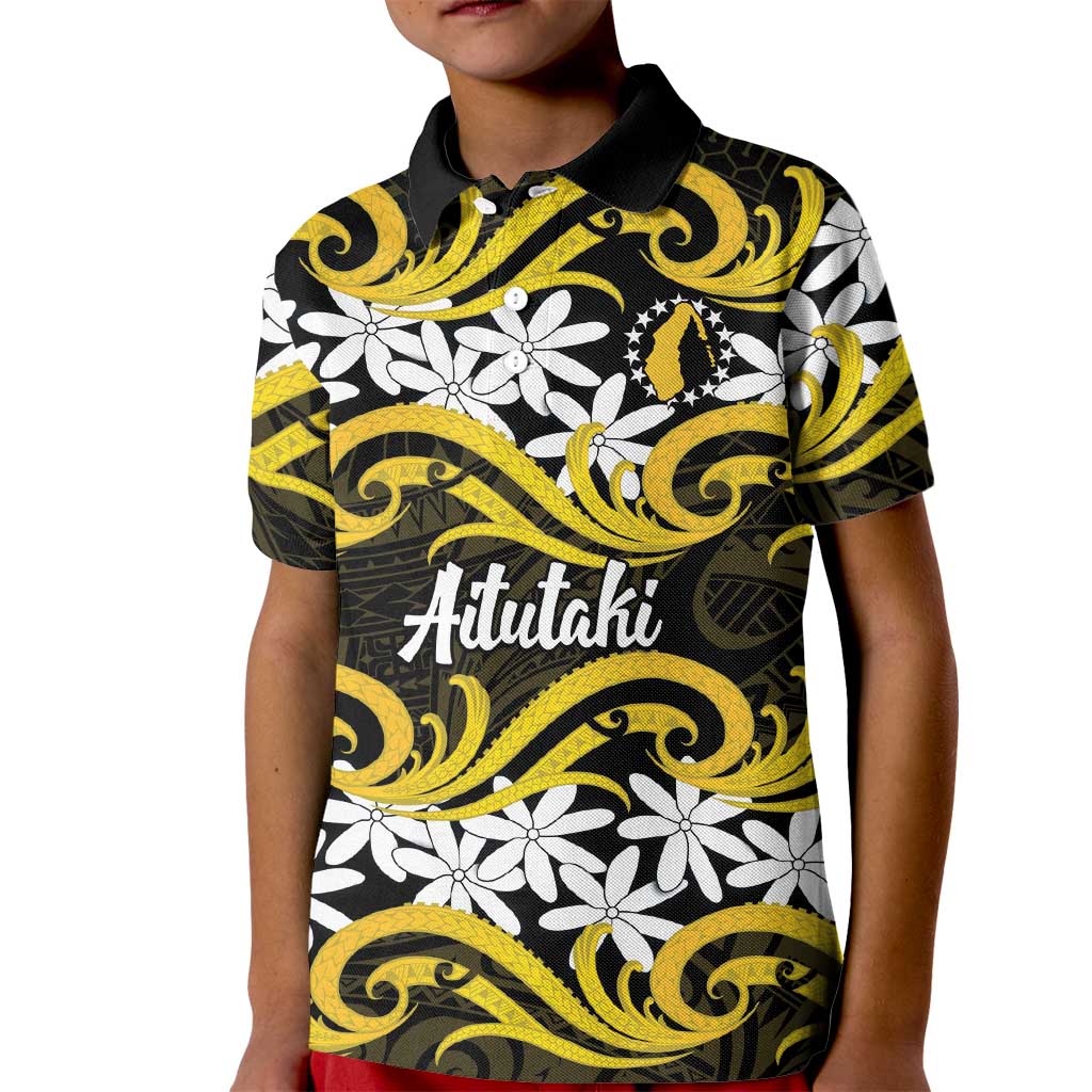 Personalised Cook Islands Aitutaki Kid Polo Shirt Tiare Maori Polynesian Waves Tattoo