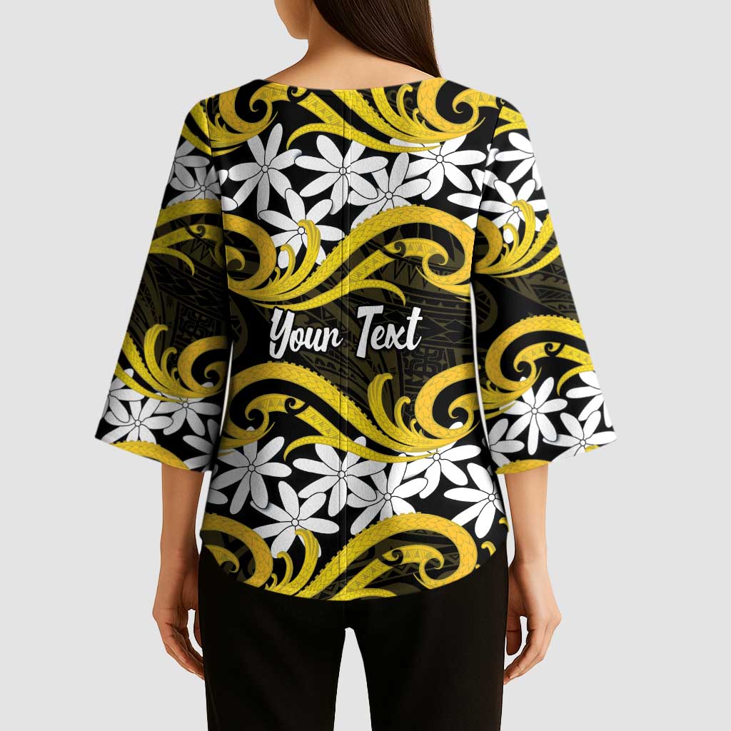 Personalised Cook Islands Aitutaki Kimono Sleeve Blouse Tiare Maori Polynesian Waves Tattoo