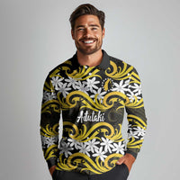 Personalised Cook Islands Aitutaki Long Sleeve Polo Shirt Tiare Maori Polynesian Waves Tattoo