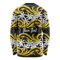 Personalised Cook Islands Aitutaki Long Sleeve Shirt Tiare Maori Polynesian Waves Tattoo