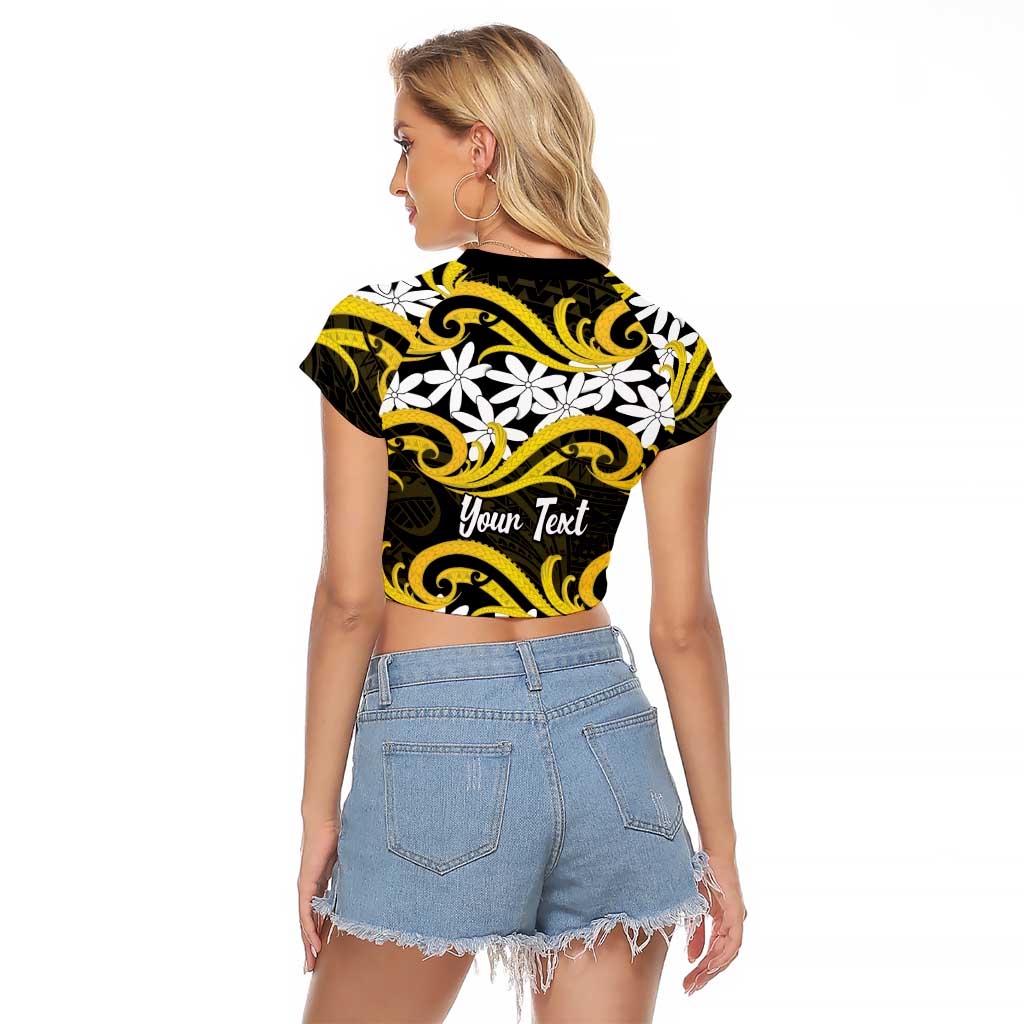 Personalised Cook Islands Aitutaki Raglan Cropped T Shirt Tiare Maori Polynesian Waves Tattoo