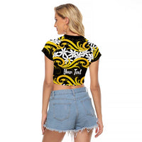 Personalised Cook Islands Aitutaki Raglan Cropped T Shirt Tiare Maori Polynesian Waves Tattoo