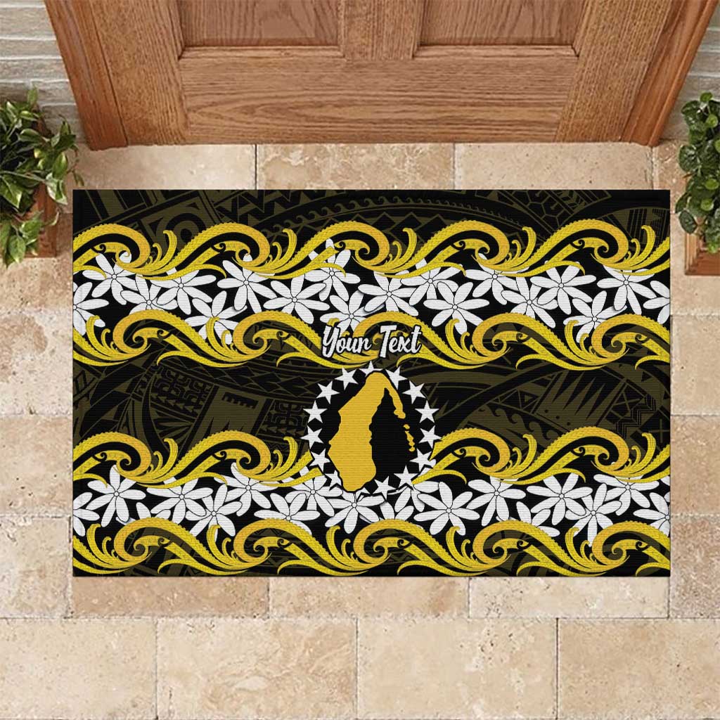 Personalised Cook Islands Aitutaki Rubber Doormat Tiare Maori Polynesian Waves Tattoo