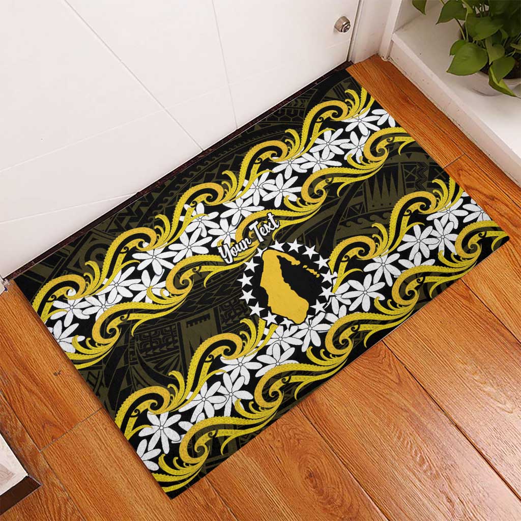 Personalised Cook Islands Aitutaki Rubber Doormat Tiare Maori Polynesian Waves Tattoo