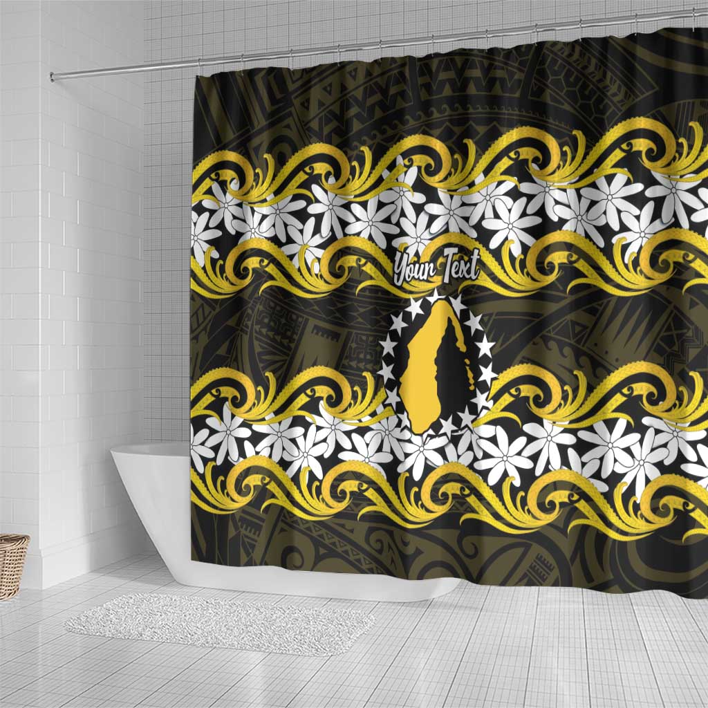 Personalised Cook Islands Aitutaki Shower Curtain Tiare Maori Polynesian Waves Tattoo