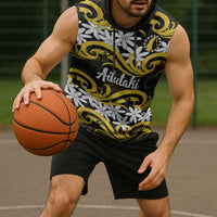Personalised Cook Islands Aitutaki Sleeveless Hoodie Tiare Maori Polynesian Waves Tattoo