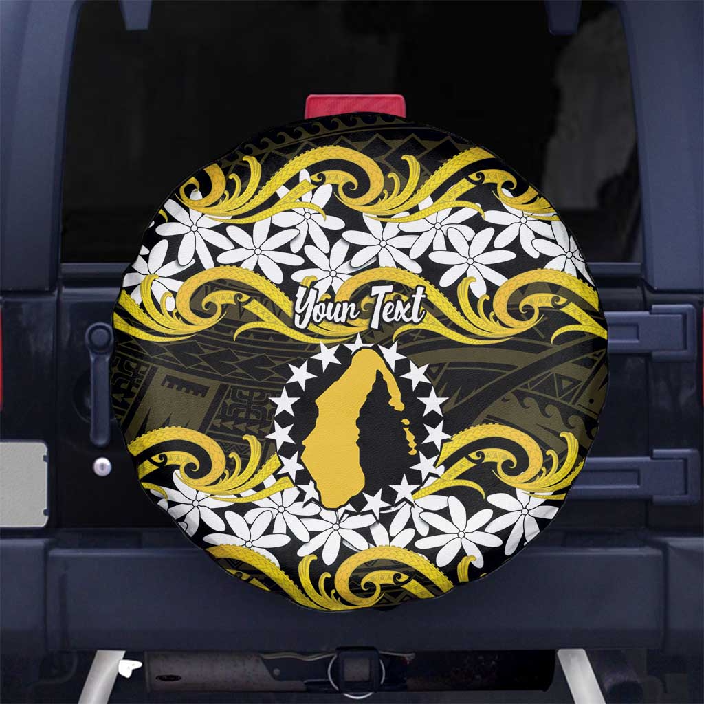 Personalised Cook Islands Aitutaki Spare Tire Cover Tiare Maori Polynesian Waves Tattoo